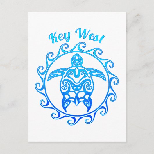 Ocean Blue Tribal Turtle Key West Briefkaart (Voorkant)