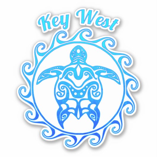 Ocean Blue Tribal Turtle Key West Sticker (Voorkant)