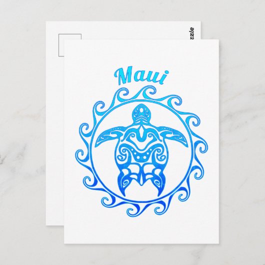 Ocean Blue Tribal Turtle Maui Briefkaart (Voorkant / Achterkant)