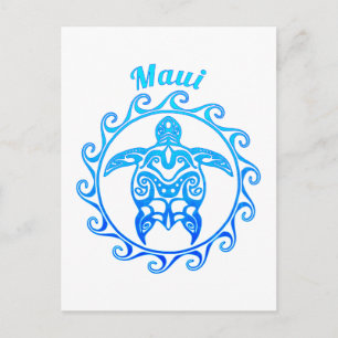 Ocean Blue Tribal Turtle Maui Briefkaart