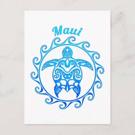 Ocean Blue Tribal Turtle Maui Briefkaart (Voorkant)