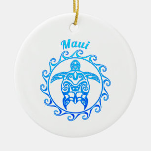 Ocean Blue Tribal Turtle Maui Keramisch Ornament