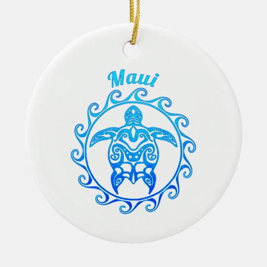 Ocean Blue Tribal Turtle Maui Keramisch Ornament (Voorkant)