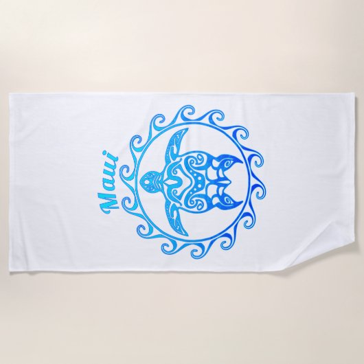 Ocean Blue Tribal Turtle Maui Strandlaken (Voorkant)