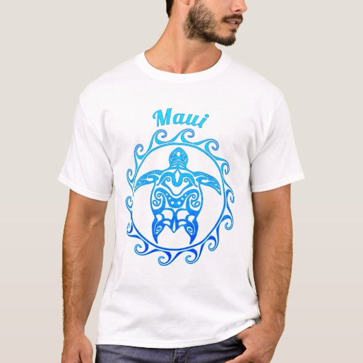 Ocean Blue Tribal Turtle Maui T-shirt (Voorkant)