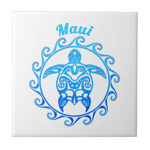 Ocean Blue Tribal Turtle Maui Tegeltje