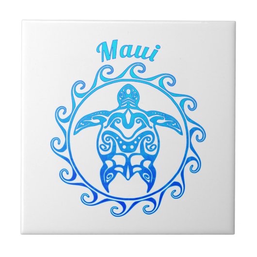 Ocean Blue Tribal Turtle Maui Tegeltje (Voorkant)