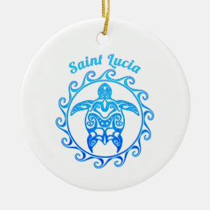 Ocean Blue Tribal Turtle Saint Lucia Keramisch Ornament