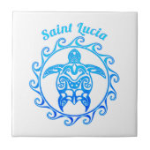 Ocean Blue Tribal Turtle Saint Lucia Tegeltje (Voorkant)