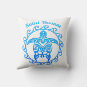 Ocean Blue Tribal Turtle Saint Thomas Kussen (Achterkant)