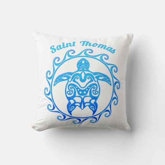 Ocean Blue Tribal Turtle Saint Thomas Kussen (Voorkant)