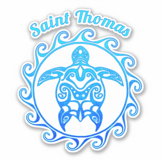 Ocean Blue Tribal Turtle Saint Thomas Sticker (Voorkant)