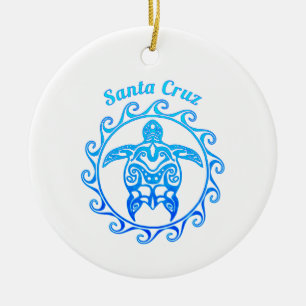 Ocean Blue Tribal Turtle Santa Cruz Keramisch Ornament