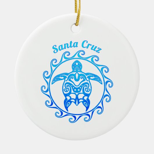 Ocean Blue Tribal Turtle Santa Cruz Keramisch Ornament (Voorkant)