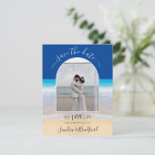 Ocean Blue Tropical Beach Photo Arch Save the Date Bedankkaart (Staand voorkant)