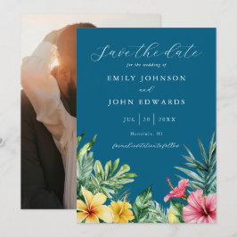 Ocean Blue Tropical Flowers Fotobruiloft Save The Date