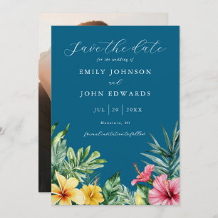 Ocean Blue Tropical Flowers Fotobruiloft Save The Date