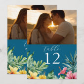 Ocean Blue Tropical Flowers Fototafelnummer Kaart (Voorkant / Achterkant)