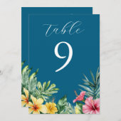 Ocean Blue Tropical Flowers Greenery Tafelnummer (Voorkant / Achterkant)