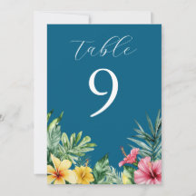 Ocean Blue Tropical Flowers Greenery Tafelnummer