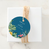 Ocean Blue Tropical Flowers Wedding Bedankt Bedankjes Labels (In situ)