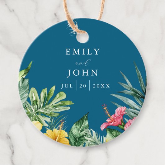 Ocean Blue Tropical Flowers Wedding Bedankt Bedankjes Labels (Voorkant)