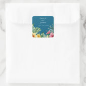 Ocean Blue Tropical Flowers Wedding Favoriet Vierkante Sticker (Tas)