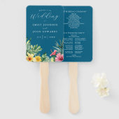 Ocean Blue Tropical Flowers Wedding Program Handwaaier (Voorkant en achterkant)