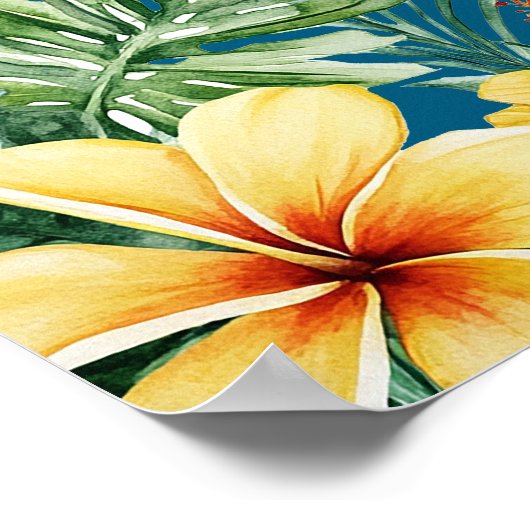 Ocean Blue Tropical Flowers Wedding Welcome Sign Poster (Hoek)