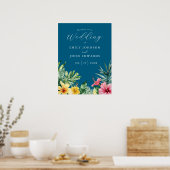 Ocean Blue Tropical Flowers Wedding Welcome Sign Poster (Keuken)