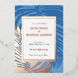 Ocean Blue tropische palmblad bruiloft Folie Uitnodiging