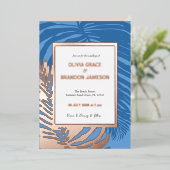 Ocean Blue tropische palmblad bruiloft Folie Uitnodiging (Staand Voorkant)
