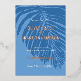 Ocean Blue tropische palmblad bruiloft Folie Uitnodiging