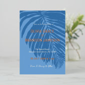 Ocean Blue tropische palmblad bruiloft Folie Uitnodiging (Staand Voorkant)