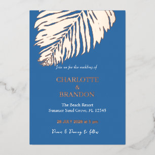 Ocean Blue tropische palmblad bruiloft goud Folie Uitnodiging