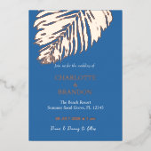 Ocean Blue tropische palmblad bruiloft goud Folie Uitnodiging (Voorkant)