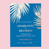 Ocean Blue tropische palmblad bruiloft goud Folie Uitnodiging