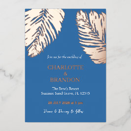 Ocean Blue tropische palmblad bruiloft goud Folie Uitnodiging