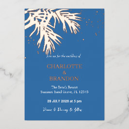 Ocean Blue tropische palmbladeren bruiloft goud Folie Uitnodiging