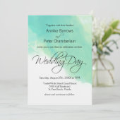 Ocean Blue Waterverf en kalligrafie bruiloft Kaart (Staand voorkant)