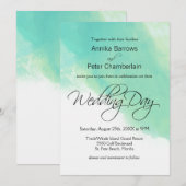 Ocean Blue Waterverf en kalligrafie bruiloft Kaart (Voorkant / Achterkant)