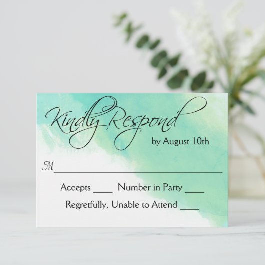 Ocean Blue Waterverf en kalligrafie bruiloft RSVP (Staand voorkant)