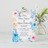 Ocean blue waterverf floral Wedding Invite Kaart (Staand voorkant)