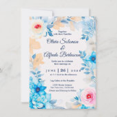 Ocean blue waterverf floral Wedding Invite Kaart (Voorkant)
