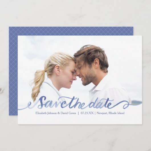 Ocean Blue Waterverf Foto Sla de datum op Save The Date (Voorkant / Achterkant)
