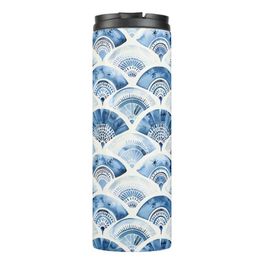 Ocean Blue Waterverf geometrische gradiënt art dec Thermosbeker (Achterkant)