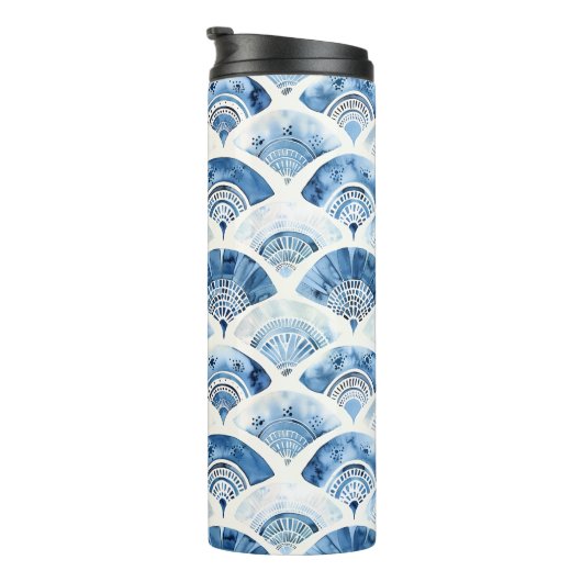 Ocean Blue Waterverf geometrische gradiënt art dec Thermosbeker (Geroteerd rechts)