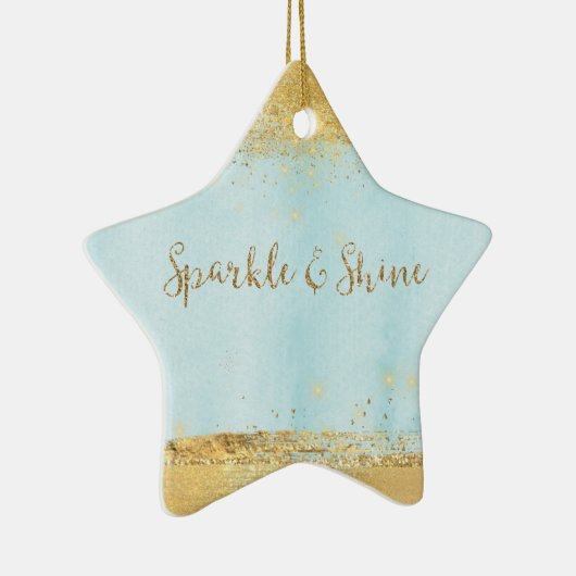 Ocean Blue Waterverf Gold Sparkle Keramisch Ornament (Rechts)