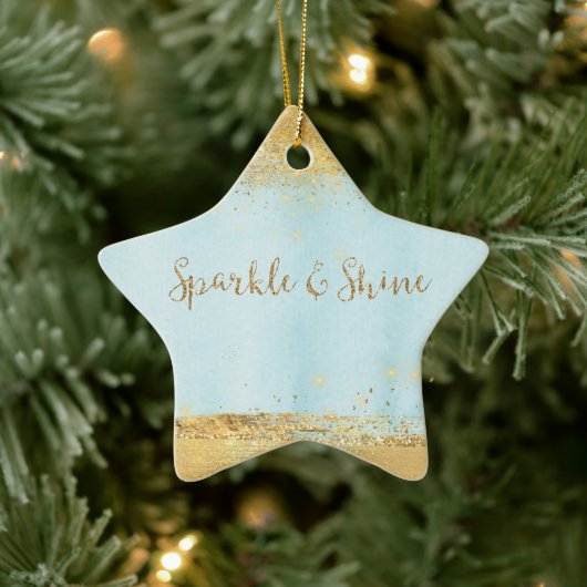 Ocean Blue Waterverf Gold Sparkle Keramisch Ornament (Boom)