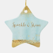Ocean Blue Waterverf Gold Sparkle Keramisch Ornament (Voorkant)